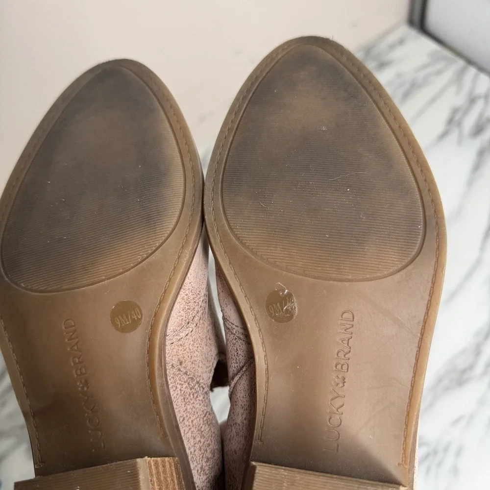 LUCKY BRAND Mahzan Sz 9 M Pointed Toe Loafers Block Heel Leather Western Booties